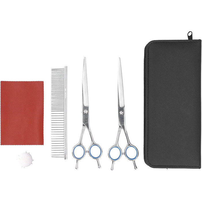 Набір для грумінгу собак: професійні ножиці з нержавіючої сталі, гребінець, прямі та зігнуті ножиці для собак та котів