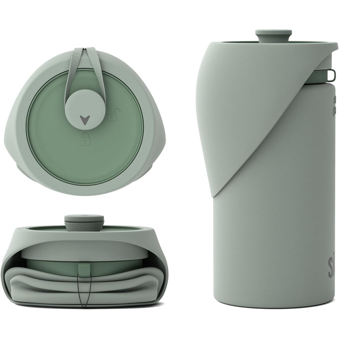 Портативна пляшка для води для собак SÄKER, 1 л, складана, для прогулянок, походів, на відкритому повітрі, як переносна миска для води, дизайн – Монреаль, 550 мл, оливковий/листяний колір для Mich (Leaf It To Me)