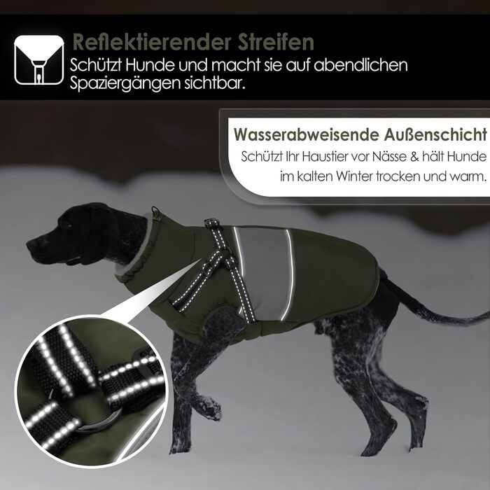 Водонепроникний теплий зимовий одяг для собак AOFITEE, вітрозахисний, з жилетом, з блискавкою та флісовою підкладкою, світловідбиваючий, для цуценят, зелений, XS