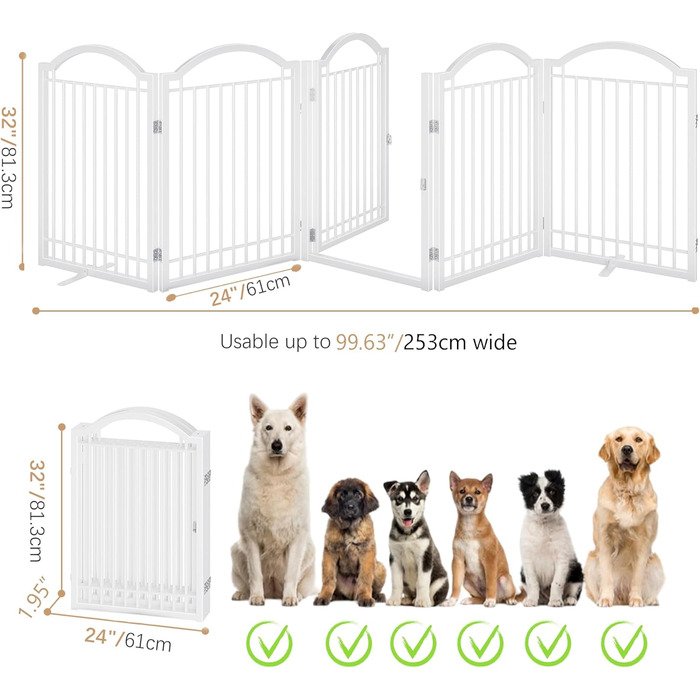 Металеве вольєр для собак BHG, без монтажу, з дверцятами, 304,8 x 81,3 см, розкладний, білий, 5 панелей