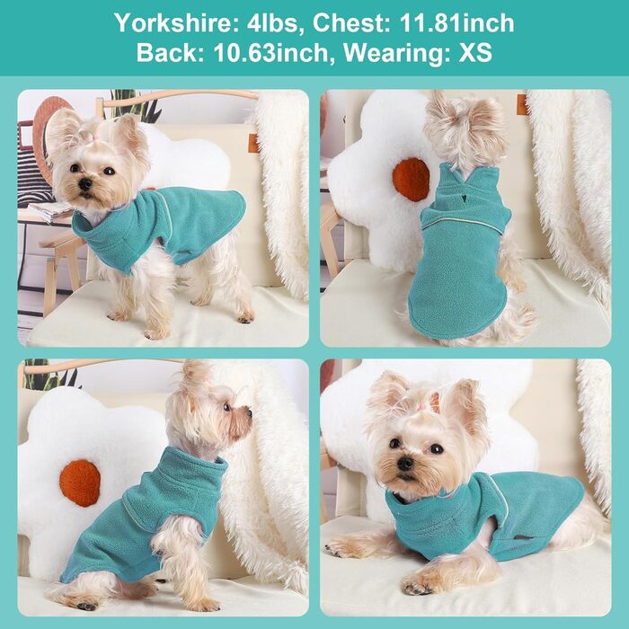 Тепла флісова жилетка для собак, пухнастий пуловер для цуценят, одяг для маленьких собак, дівчаток та хлопчиків (XXS, блакитний, зелений)