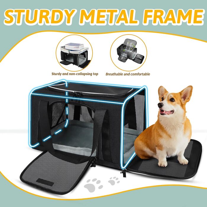 Транспортна сумка для тварин Petskd, схвалена авіакомпаніями, для котів та собак середніх розмірів, чорна, 17.0' x 11.0' x 10.5'