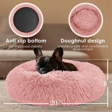 Кругле м'яке ліжко для собак та котів середнього розміру, 71.1 см, рожеве, для цуценят та кошенят, з ефектом 