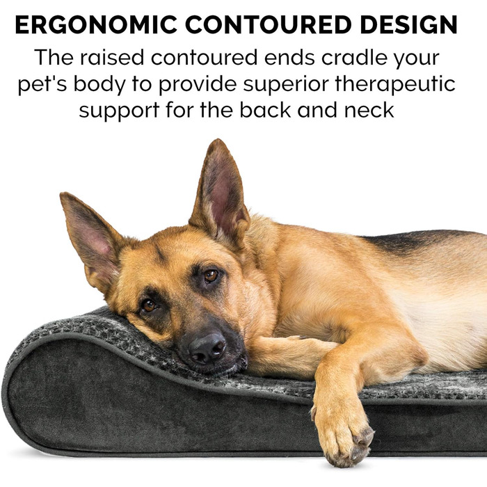 Ортопедичне ліжко для собак Furhaven, великі породи, до 34 кг, знімний водонепроникний чохол, Minky Plüsch & Samt, сірий колір, розмір Jumbo/XL (114 x 76 x 15 см)