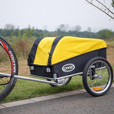 Велосипедний причіп CXWXC зі стоп-поглиначем, 120L, 40KG, складаний, з тентом та прапорцем - для щоденного транспортування (жовтий)