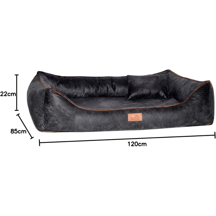 Ортопедичне ліжко для собак Tierlando® Alberto у вінтажному стилі знімний велюровий чохол, комфортне та легке у догляді | Розмір: 120x85 см | Чорний