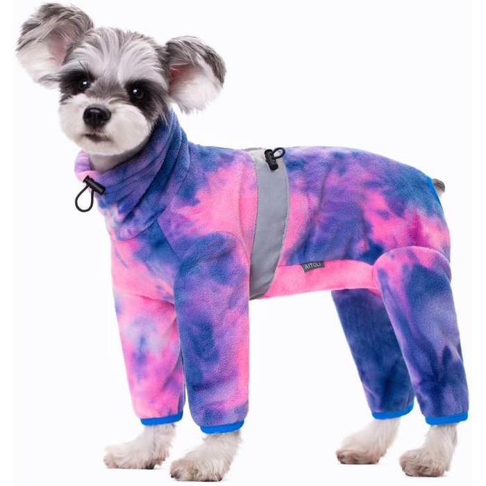 Піжама для собак з полярного флісу, тепла куртка та светр для маленьких та середніх собак, зимовий одяг для чотирилапих (X-Small, Батик-фіолетовий)