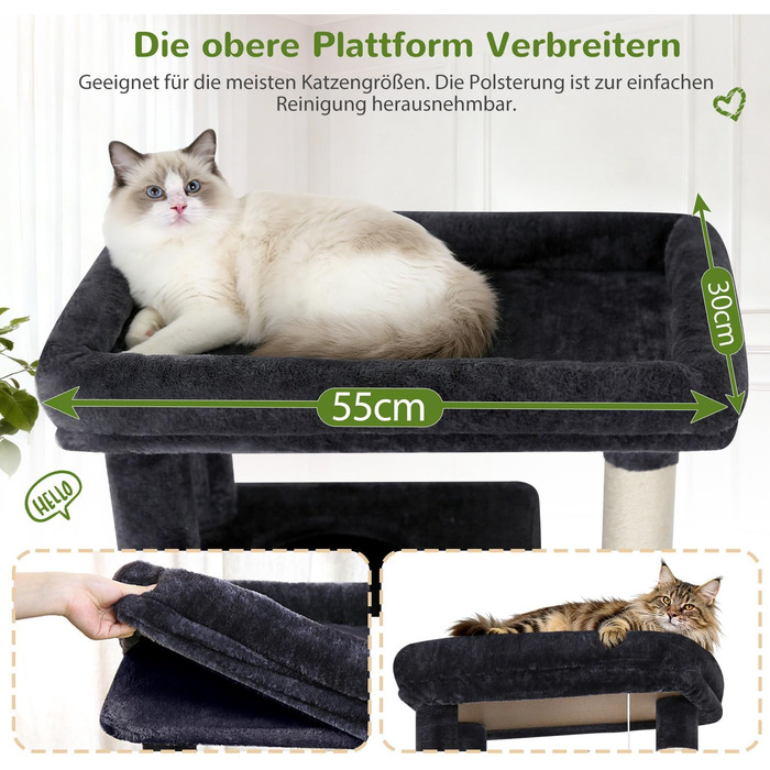 Комплекс для котів Globlazer Kratzbaum XL (177 см) темно-сірий: будиночок, кігтеточка-рампа, платформа, 2 кошики, стійкий для великих котів