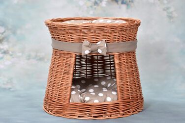 Кішка Будка Кругла Натурального Кольору: Двоярусний Корзинка для Кішки з Велюровою Подушкою, Корзинка з Плетеної Вельветової Лози, Кішка-Тур, Меджовтий Колір