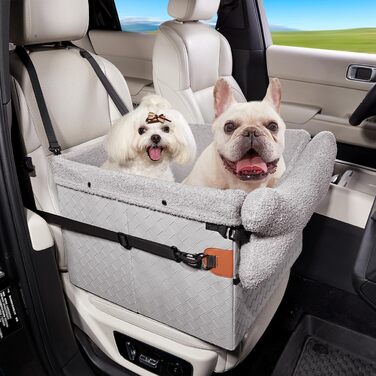 Автокрісло для собак - велике, чорне/сіре, з кишенями та поворотком, для собак середніх та великих порід