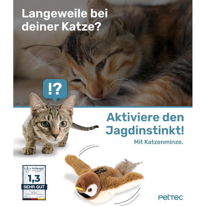 PetTec Інтерактивна електрична іграшка для котів — рухомий птах з котячою м'ятою, автоматичне самостійне заняття