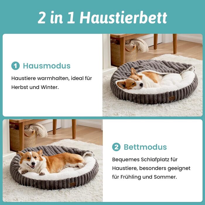 Кругле ліжко для собак COZY KISS з ковдрою, антистресове, для середніх та великих собак, м'яке, з штучним хутром та неслизьким дном (89x89x18 см, сірий)