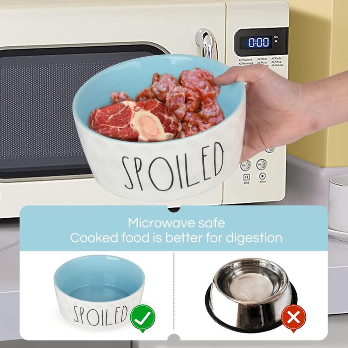 Керамічна миска для собак WoofinPets 250 мл, 25,4 см, велика, нековзка, для води та корму, для середніх і великих порід, міцна, підходить для мікрохвильовки та посудомийки, синя