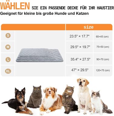 М'який килимок для собак, тепла ковдра для котів та собак, 75 x 50 см, M, м'яка підкладка, можна прати в пральній машині, неслизький, багатофункціональний, сірий