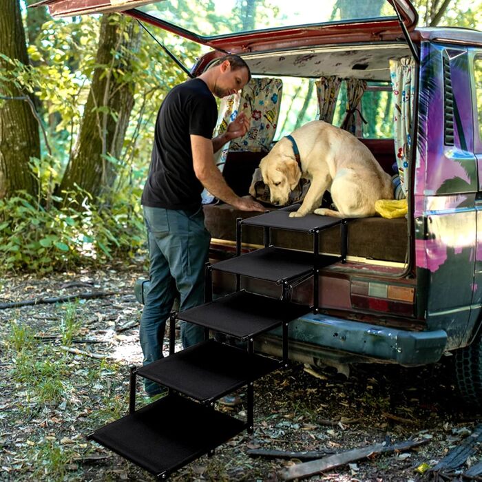Складні сходи для собак Hacaroa - 5 сходинок, для великих собак, до 50 кг, з ручкою, антиковзаюча поверхня