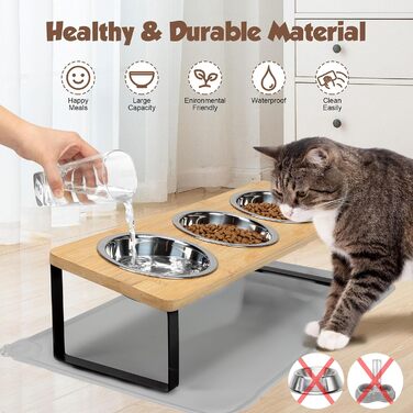 Підвищений годівниця для котів, миска для котів з нержавіючої сталі з підкладкою з силікону, 15° ергономічна станція для годування, миска для собак, годівниця та поїльник для котів та маленьких собак