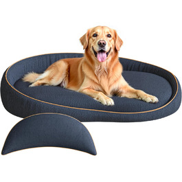 Ортопедичне собаче ліжко XXL з подушкою – комфортне собаче софа з Memory Foam, знімний та пральний чохол – ліжко для великих собак, довговічне та затишне (Blue)