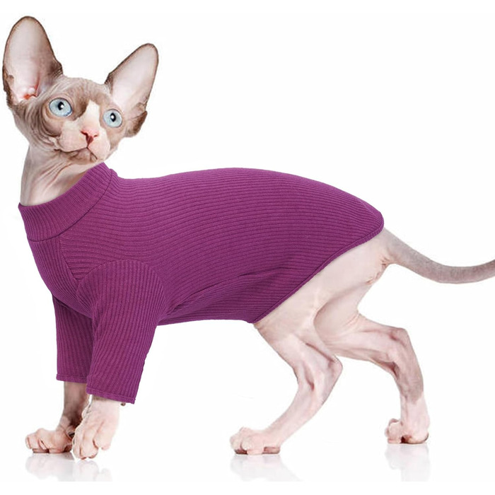 Одяг для безшерстних котів Sphynx: м'який пуловер з ролeкроєм та футболка з круглим вирізом (Чорний, XXL)