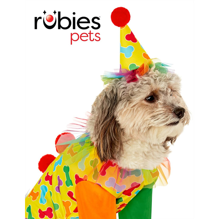 Костюм клоуна для домашніх тварин Rubies, XL: комбінезон, капелюх, рюкзак для свят та Хелловіну