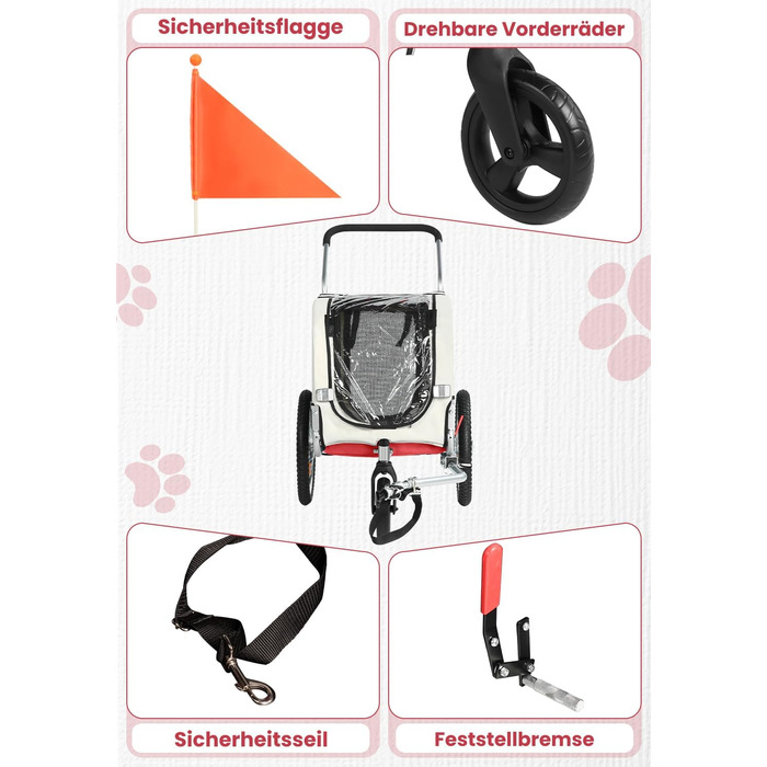 SEPNINE® Причеп для собак на велосипед, 2-в-1, для тварин до 30 кг, червоний