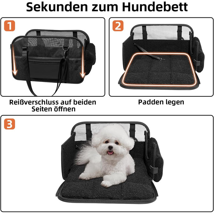Транспортна сумка для собак та котів: переноска для тварин до 6 кг, з підстилкою та сталевим каркасом, чорна