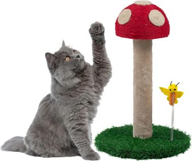 Котячий когтетоп Kratzbaum з мотивом грибів - когтетоп для котів 45 см з трьома текстурами, когтетоп-стійка, когтетоп з товстої тканини, котячі меблі, котячий когтетоп