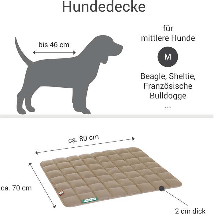 М'яка та якісна лежанка для собак середніх порід Doctor Bark, 80x70 см, Goldbraun (золотисто-коричнева), для дому та вулиці, витримує прання до 95°C