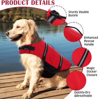 Регульований жилет для плавання собак з світловідбиваючими смугами, жилет для плавання собак з високою плавучістю та рятувальним ручкою, жилет для плавання собак, рятувальний жилет з повідком та іграшкою для собак