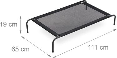 Лежанка для собак Relaxdays Outdoor, піднята лежанка до 35 кг, розмір 19x111x65 см, для саду, кемпінгу та відпочинку на природі, чорна