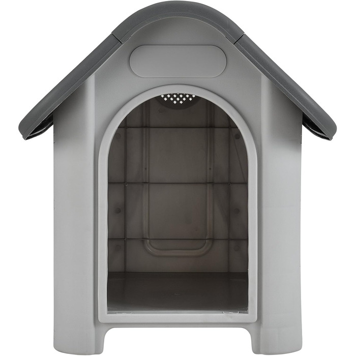 Будка для собак [en.casa] з даховим люком, 75x59x66 см, сіро-чорна, пластикова, укриття для домашніх тварин