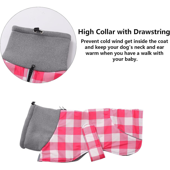 MOREZI Водонепроникна зимова куртка для собак, з флісовою підкладкою, для такс та інших порід, у клітинку рожевого кольору, з регульованим поясом та світловідбиваючими елементами, розмір XS (довжина спини 29-32 см)