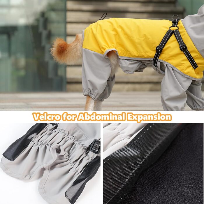 Водонепроникний дощовик для собак Lianzimau з прозорою капузоном. Відбиваючий дощовик для собак з ніжками для маленьких, середніх та великих собак. Жовтий, XXL