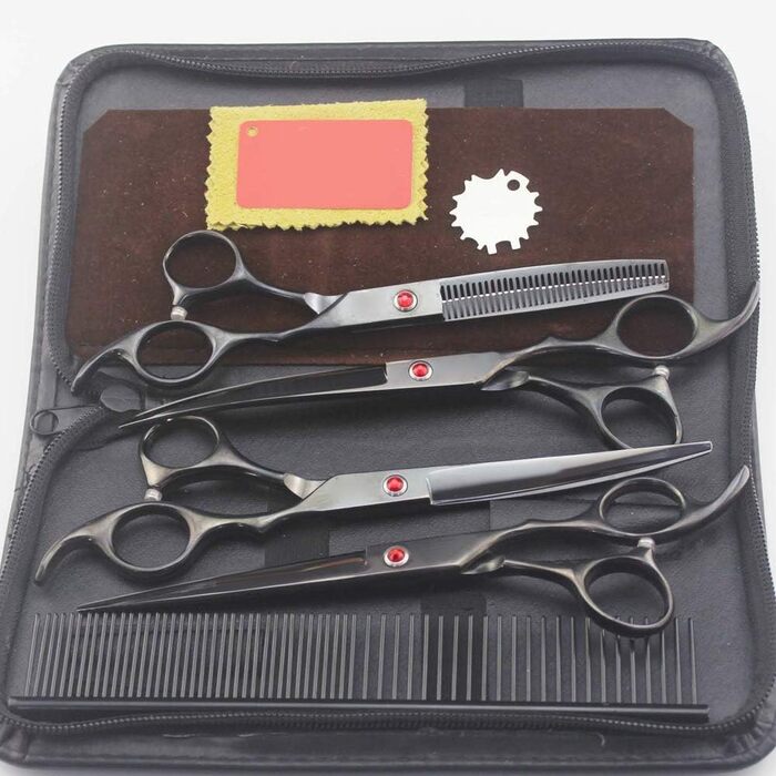 Професійний набір для грумінгу домашніх тварин QUNINE: ножиці для стрижки собак, ножиці для витончення шерсті, 17.8 см (набір, золото/фіолетовий/чорний)