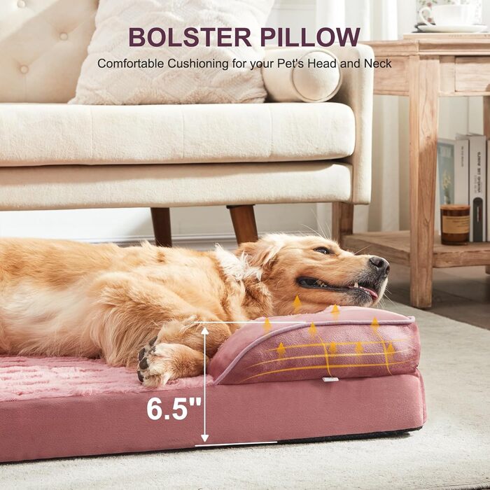 Ортопедичне ліжко для собак великих порід FURTIME, рожеве, 89x64x17 см. Зручне, з підтримкою, знімний чохол