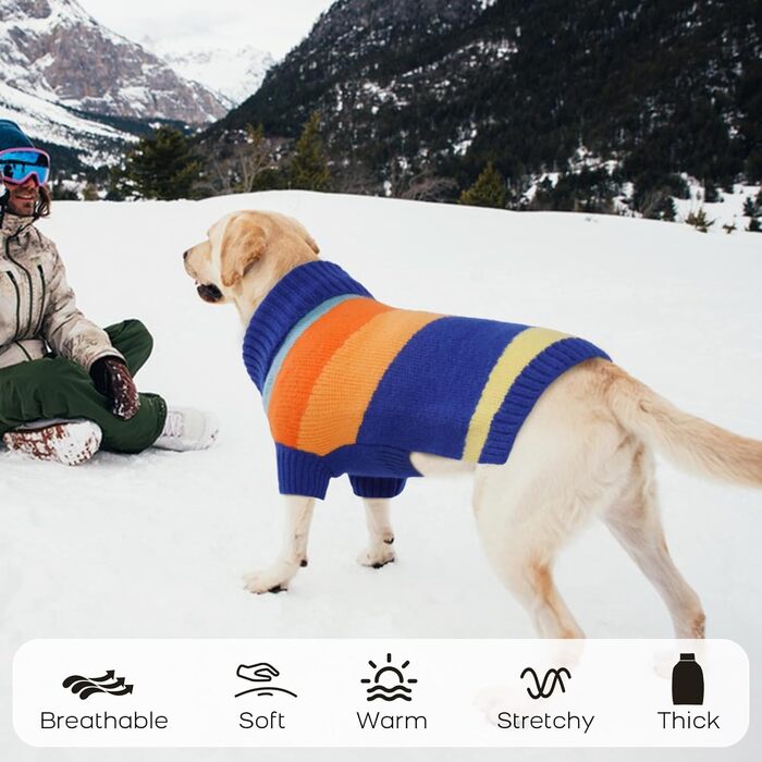 Вовняний пуловер для собак великих порід, теплий ролkragen, блакитний, XXXXL