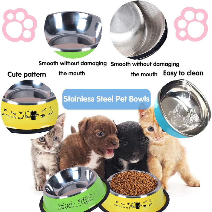 Набір мисок для котів Katzennäpfe: 4 шт. з нержавіючої сталі, протиковзкі, для води та корму, підходить для котів та цуценят