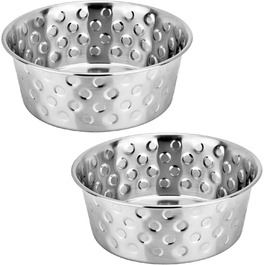 Набори мисок для собак та котів з нержавіючої сталі (2 шт.) – миски для води з неслизьким дном, 600 мл, діаметр 14 см (Candy Dots)