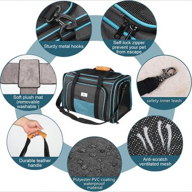 Транспортна переноска для котів та собак, складана, з мішковою сіткою зверху та з боків, з плечовим ременем та знімним килимком
