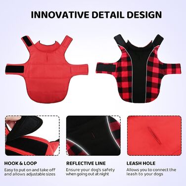 Теплий зимовий одяг для собак Citétoile з захистом живота, світловідбиваючими елементами та отвором для повідка, XXL (X-Small, Червоний)
