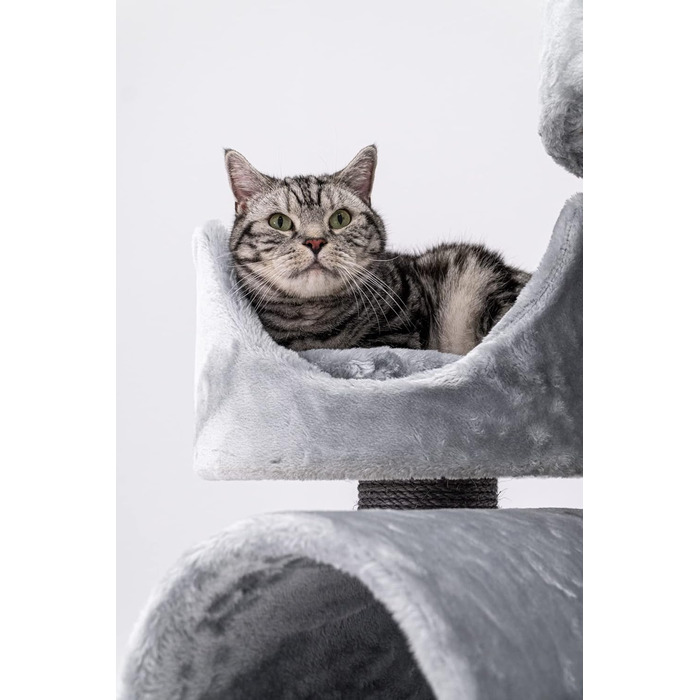 Дряпак для котів Petrebels Victoria 125 см, преміум-якість, сірий, з ігровою трубою, лежанкою, будиночком і стовпами Ø12 см