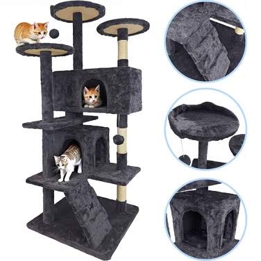 Високий кігтеточка для котів Mersjo, чорна, 138 см, сизаль