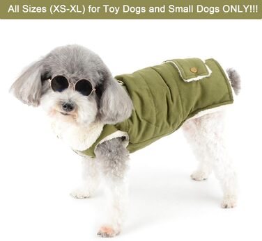 Зунеа - тепла куртка для собак маленьких порід, з флісовою підкладкою, для цуценят, зимовий одяг з кільцем для повідка, захист від холоду, жилетка, куртка, плащ, для Чихуахуа, Пуделя, розмір M, зелена