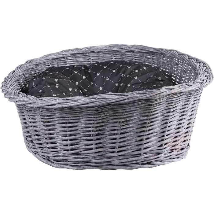 Корзина для собак та котів з плетеної лози, 80x60x26 см (Сірий/Чорний)