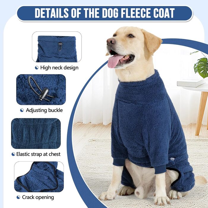 Теплий зимовий костюм для собак SlowTon: флісовий комбінезон-одяг для маленьких та середніх собак, XXXL, блакитний