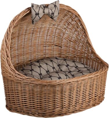 Кремова плетена хата для тварин e-wicker24 з лози з подушкою, кошик для котів і собак