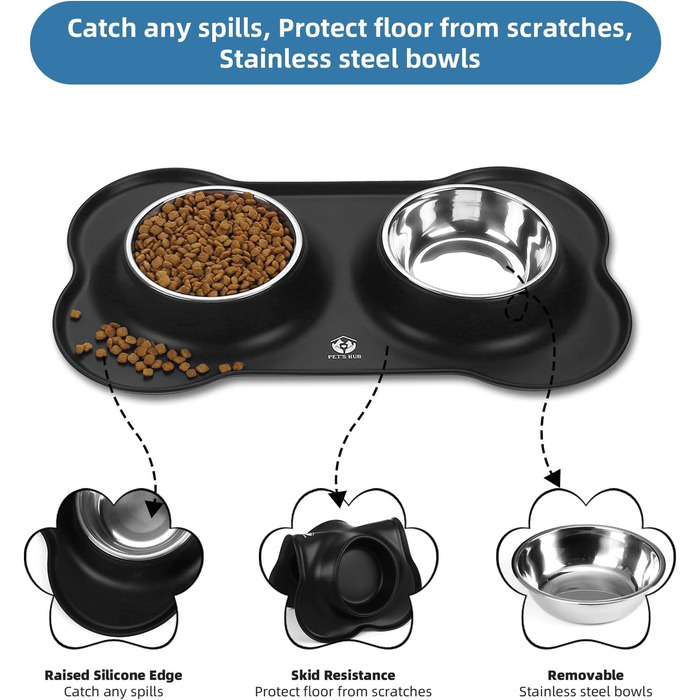 Набір мисок для тварин PET'S HUB з силіконовим килимком (Чорний, Маленький)