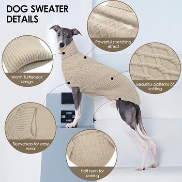 Теплий зимовий пуловер для великих собак, росту до XXX-Large, рожевий (Абрикосовий), для породи Віндхаунд