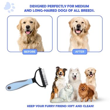 Двостороння щітка для видалення шерсті домашніх тварин – інструмент для собак та котів, синій ручка
