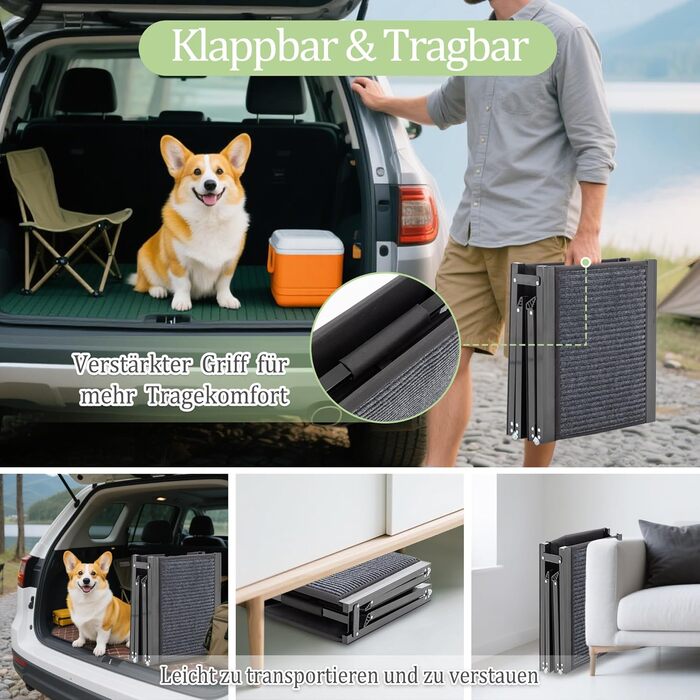 Східці для собак Hunderampe: розкладні, довгі, з антиковзким килимком, до 110 кг, для авто, SUV, позашляховиків, вантажівок, 170×44 см