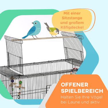 PawHut Клітка для птахів Вольєр з сідалами Bird Builder з полицею, колесами, знімний підлоговий піддон, вольєр з дверцятами, чорний | Аосом